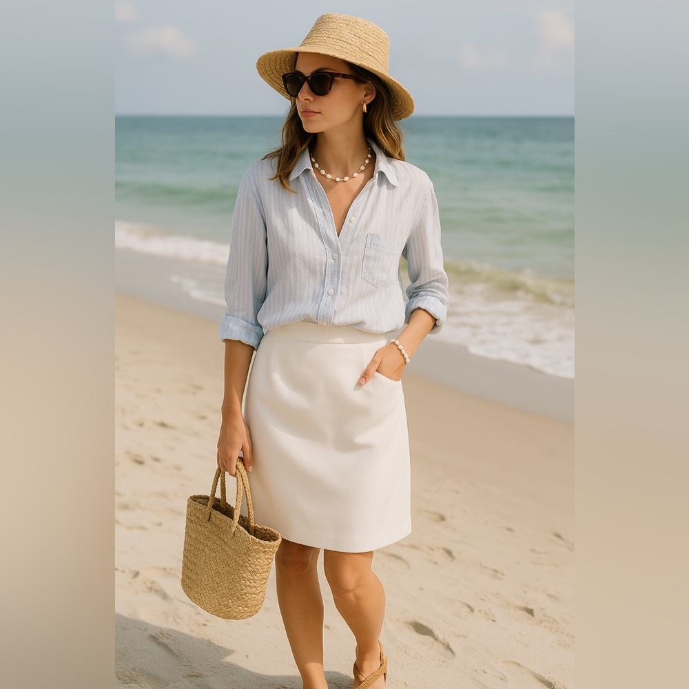 Vintage 90s Block Island Petites White Pencil Skirt High Waist Minimalist 12P